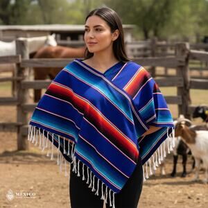Traditional Mexican Sarape Gaban Poncho – Handmade Ethnic Blanket Style